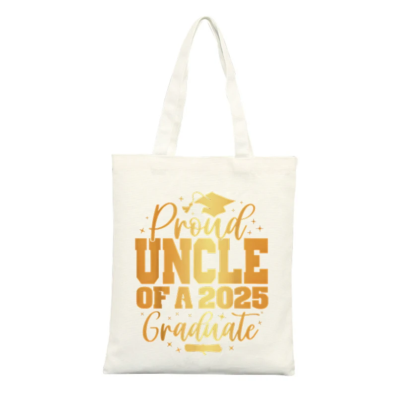 Uncle's Canvas Tote Bag with Graduation Cap and Typography Print, Ideal for Graduation Celebrations and Casual Use