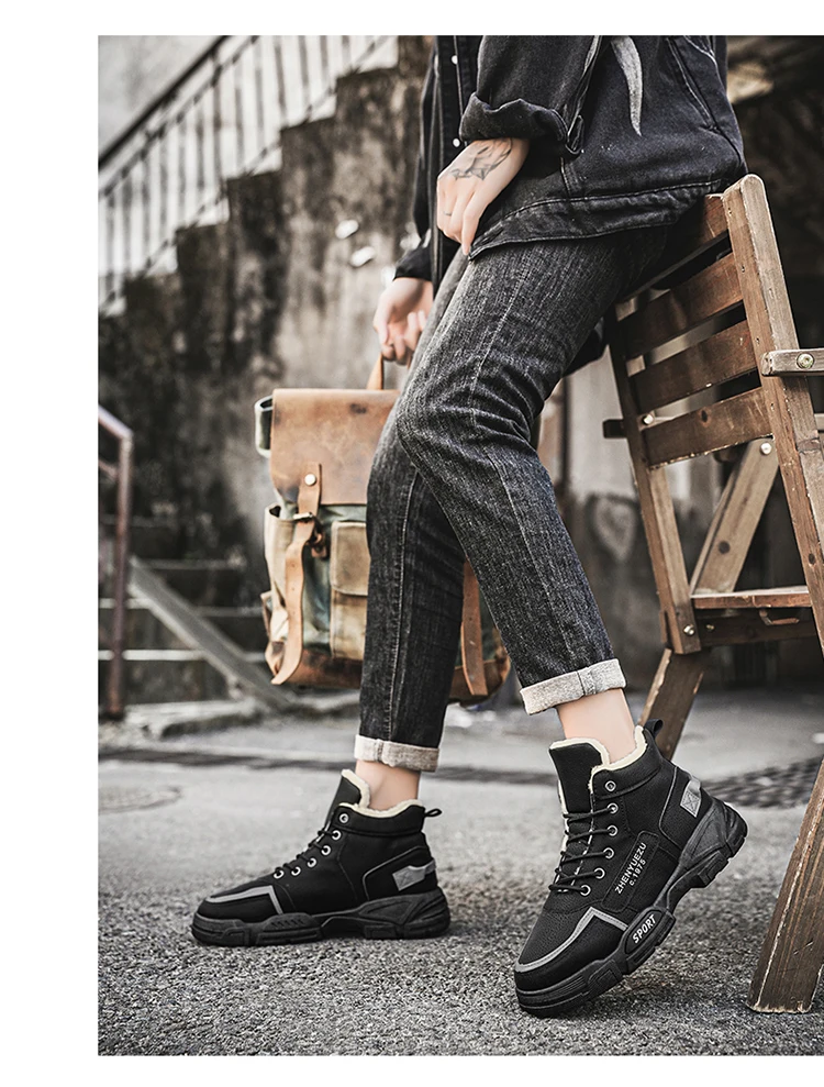 Herren-Schneestiefel, mit Fleece gefüttert für Wärme, verschleißfest und rutschfest, leicht und atmungsaktiv, weich und bequem, trendig und lässig, geeignet für Outdoor-Aktivitäten, Arbeit und Pendeln im Herbst und Winter. – Detail 16
