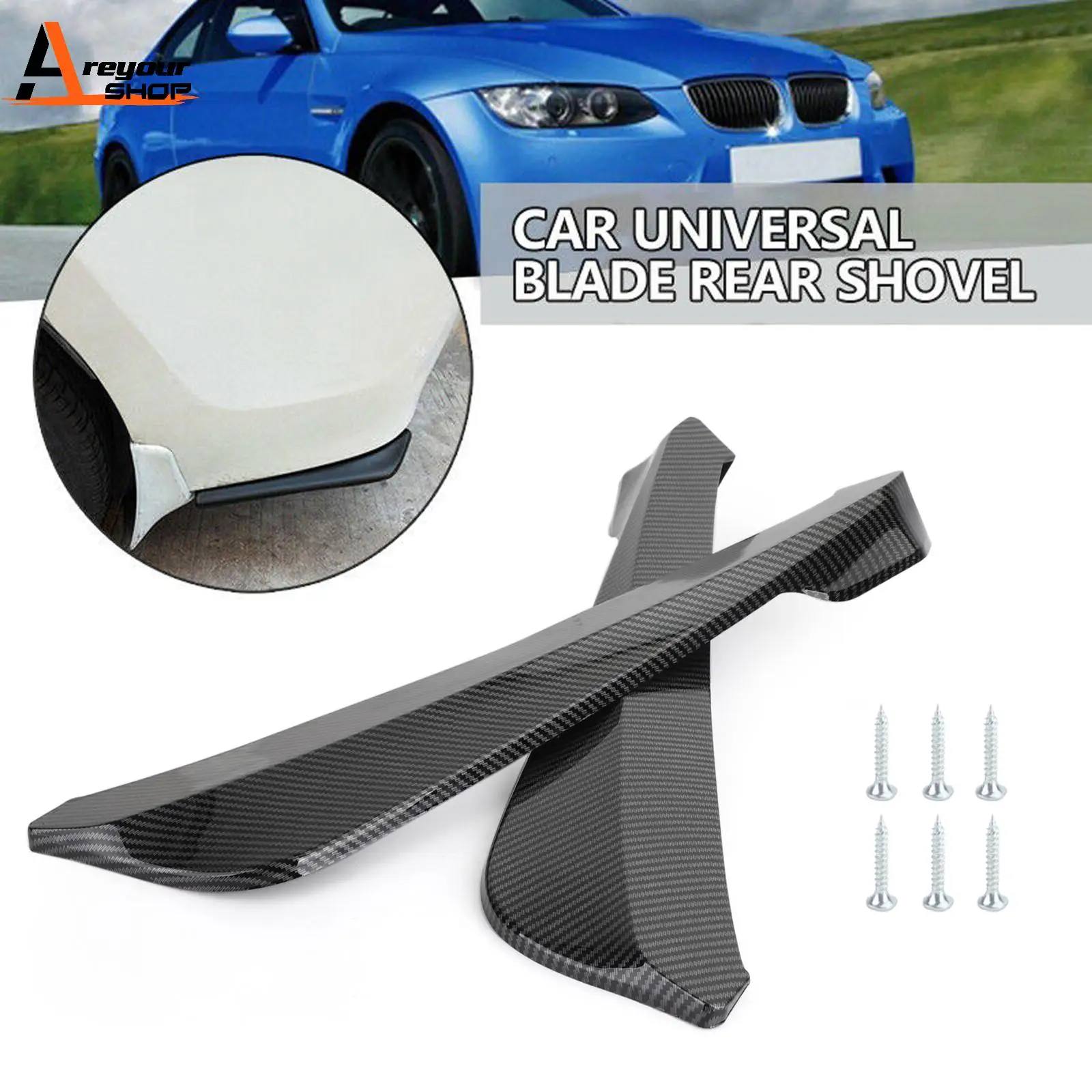 Areyourshop Car Universal Carbon Fiber Car Rear Bumper Fin Canard Splitter Diffuser Valence Spoiler Lip For Honda For Benz Parts