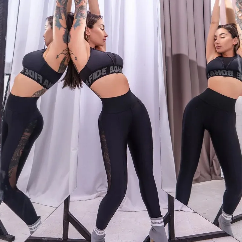 Dames hoog getailleerde sexy mesh panelen yoga legging gym workout hardlooplegging ademende mode slanke elastische legging