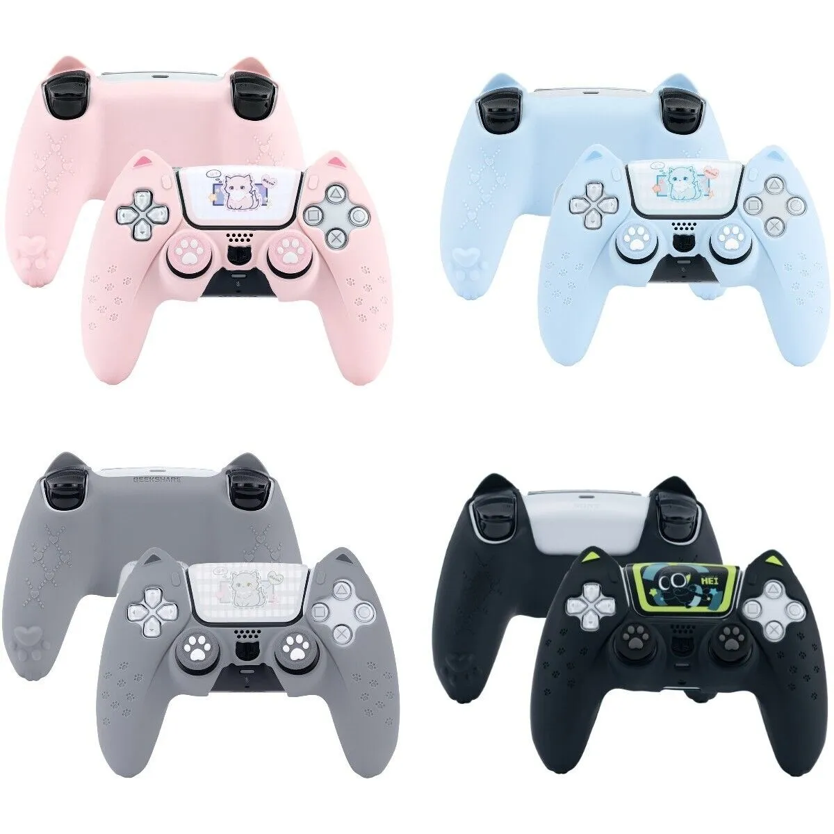 GeekShare PS5 컨트롤러용 보호 슬리브, 고양이 발 미끄럼 방지 실리콘 케이스 커버, 조이스틱 캡, 충전 베이스에 적합