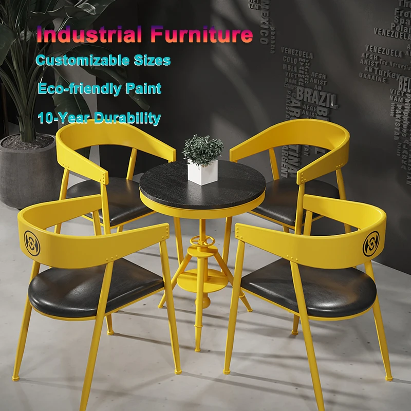 Rustic Charm Wholesale Solid Metal Retro Grill Dining Table Chair Set Industrial Style Coffee Bars Table Chair Set