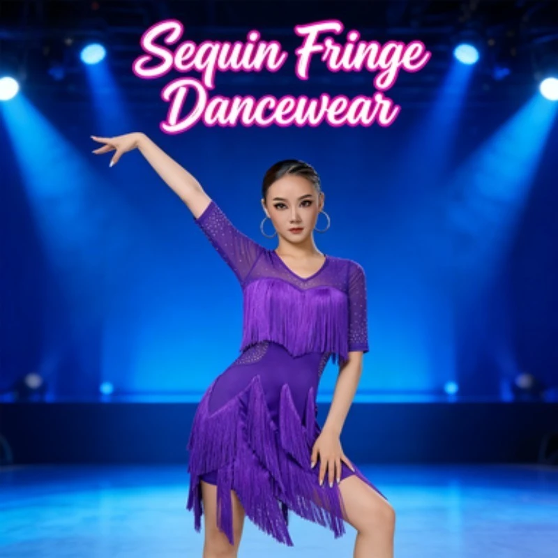 

Костюм для латиноамериканских танцев для сценических выступлений с бахромой и стразами Hot Fix, для тренировок и выступлений