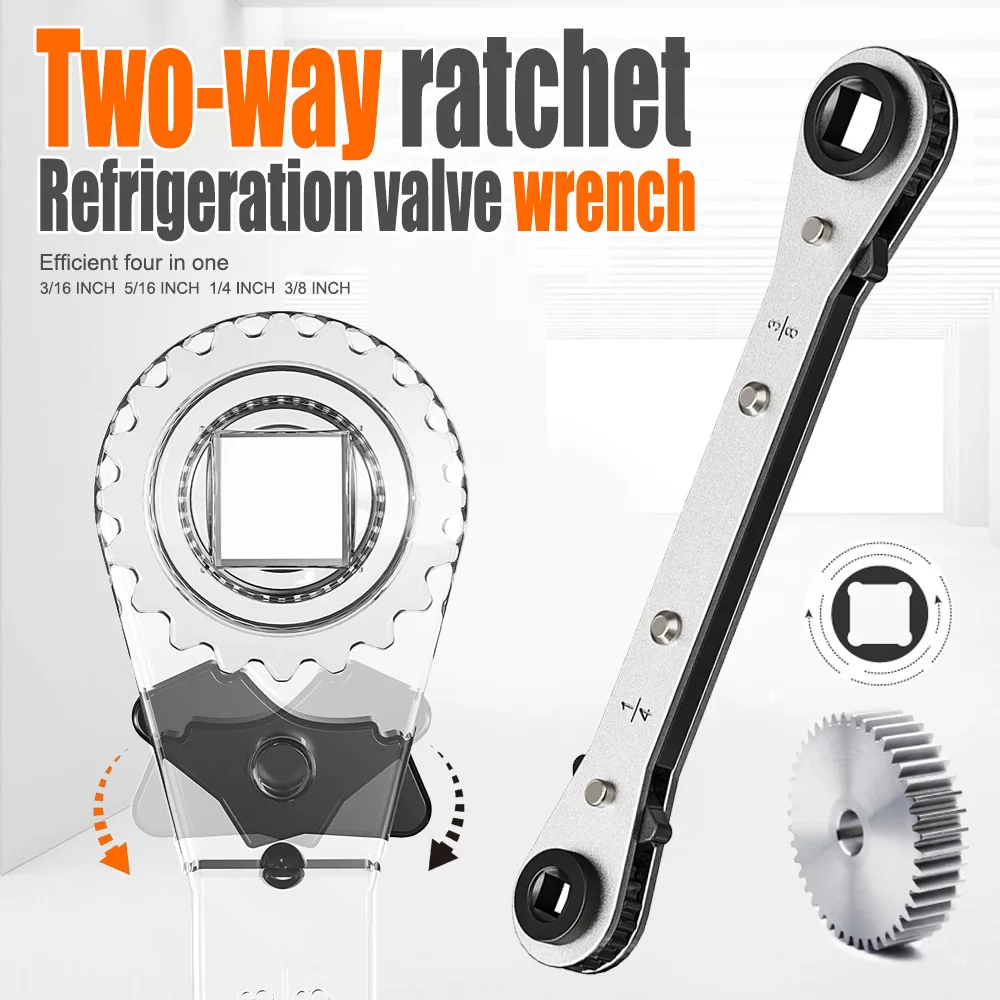 

4-in-1 Two-way Ratchet Refrigeration Valve Wrench Professional Air Conditioning Refrigeration Tool 1/4 3/8 3/16 5/16 Inch ﻿
