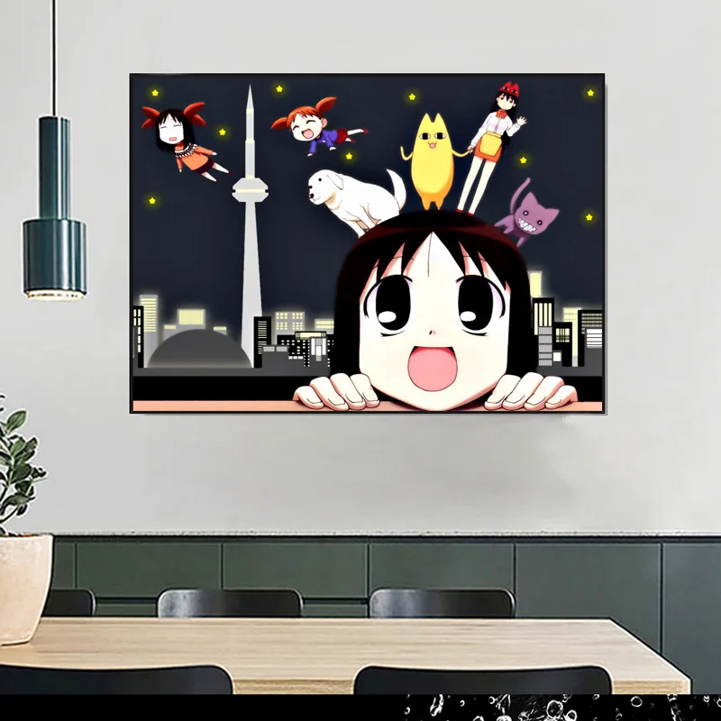 Azumanga Daioh ملصق جدار لغرفة المعيشة ملصق فني الديكور نسيج الساتان الألوان الزاهية لا الإطار موردن طباعة الجدار