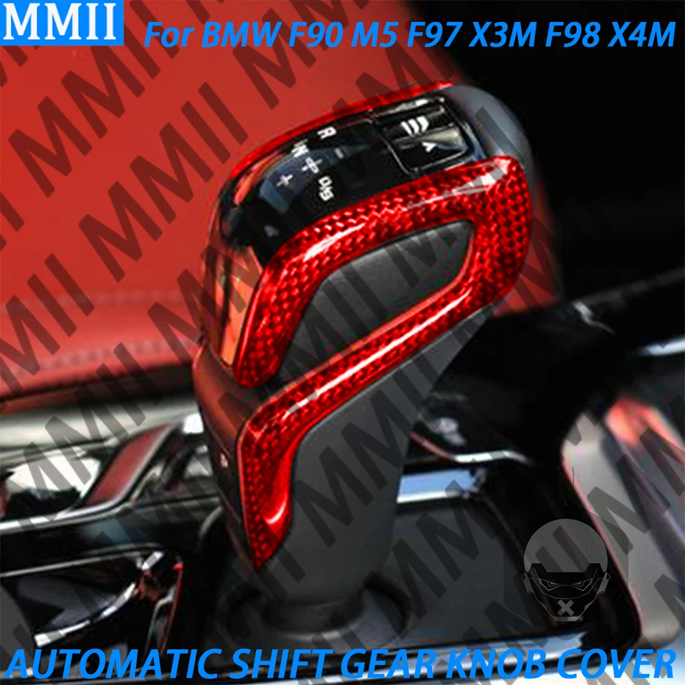 

Real Red Carbon Fiber Automatic Shift Gear Knob Trim Cover Car Retrofitting Accessories For BMW F90 M5 F97 X3M F98 X4M 2019-2023