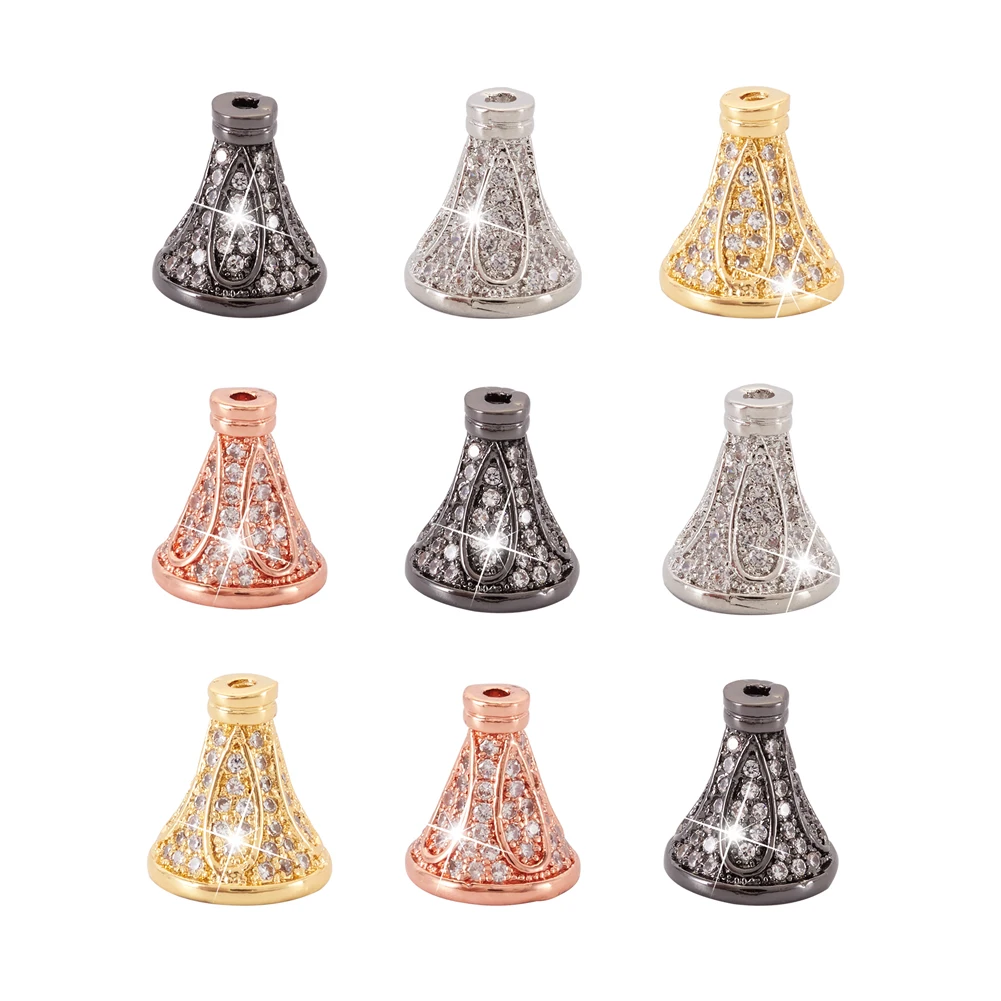 10pcs Brass Micro Pave Cubic Zirconia Bead Cones For DIY Jewelry Accessories Making Necklaces Bracelets Handicrafts Supplies