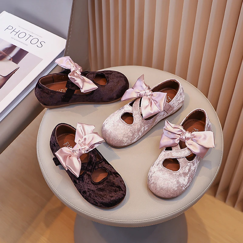 

Весенне-осенние замшевые туфли для девочек с большим бантом и Т-образным ремешком, праздничные/свадебные туфли для детей, модные повседневные кожаные туфли для принцесс