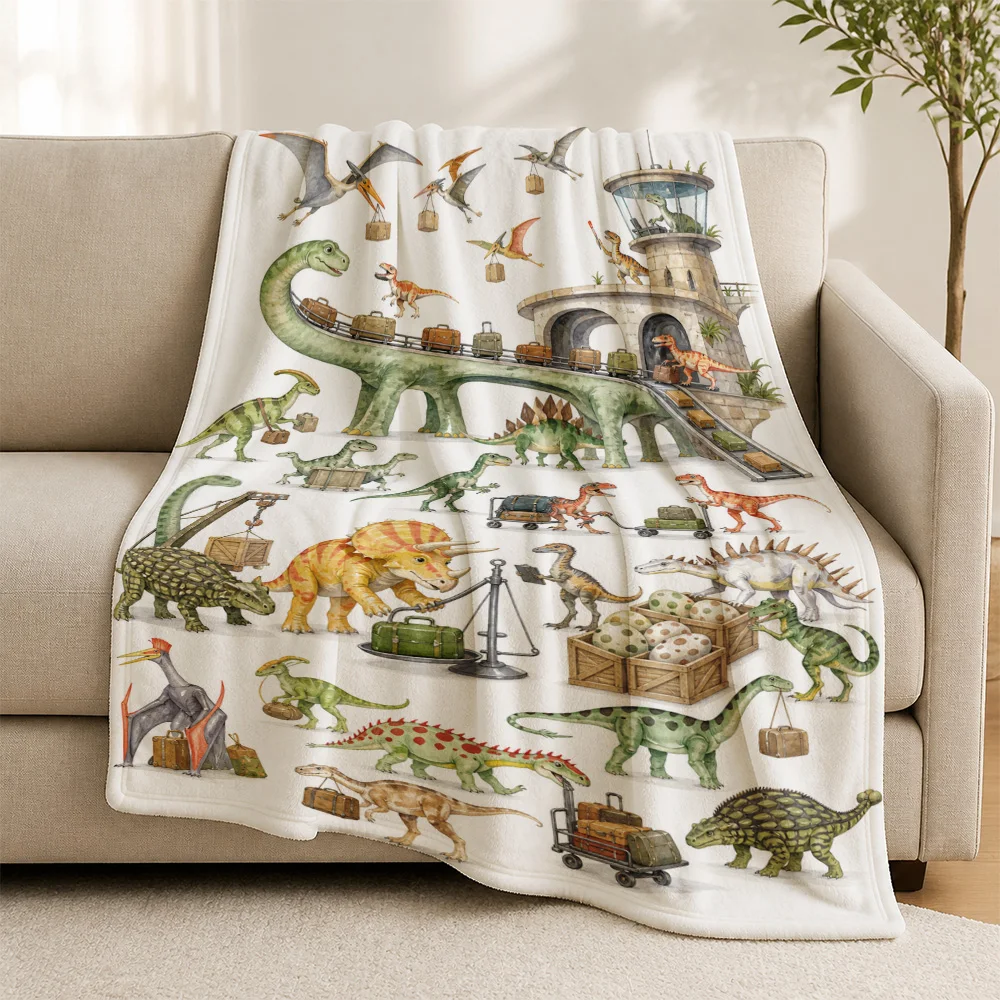 Cozy Dinosaur Print Throw Blanket for Kids Sofa Couch Decor Nursery Room Gift Baby Playful Jurassic Reptile Pattern Throw for Bo