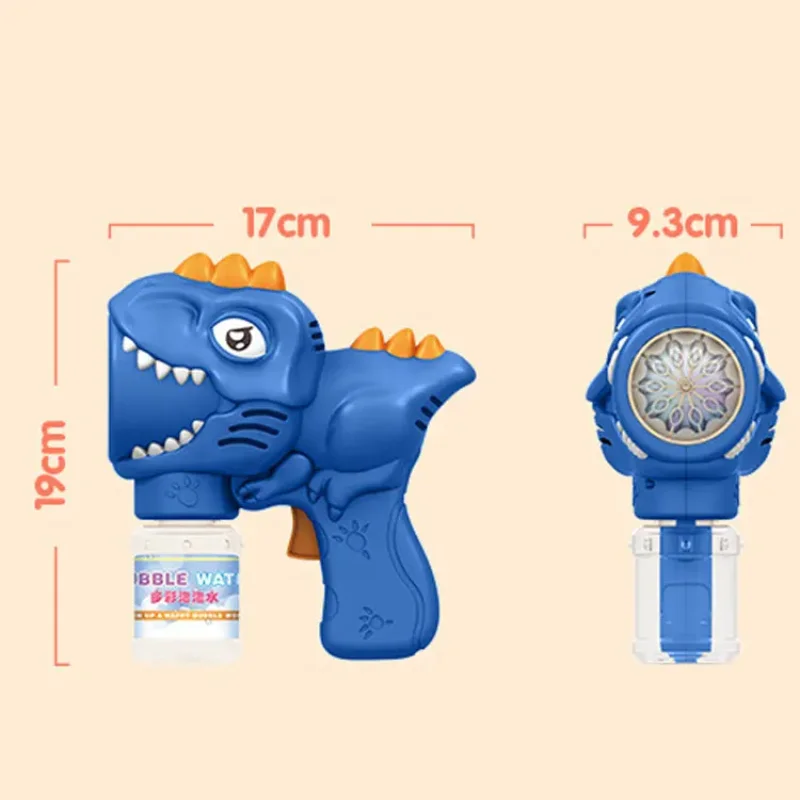 Pistola de bolha automática Dinosaur para crianças, brilho elétrico, máquina de bolha de sabão, brinquedos portáteis ao ar livre, presente, 10 buracos