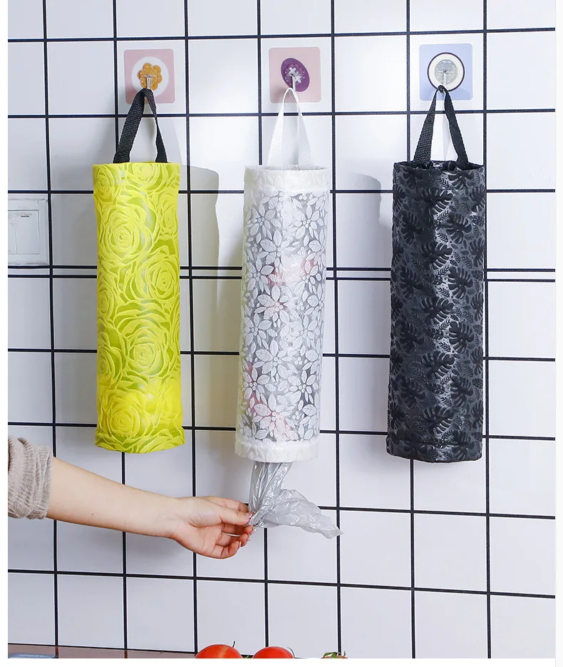 Garbage Bag Storage Wall Mounted Garbage Bag Organizer Kitchen Accessories Plastic Bag Collector Shopping Storage Hanging Bag