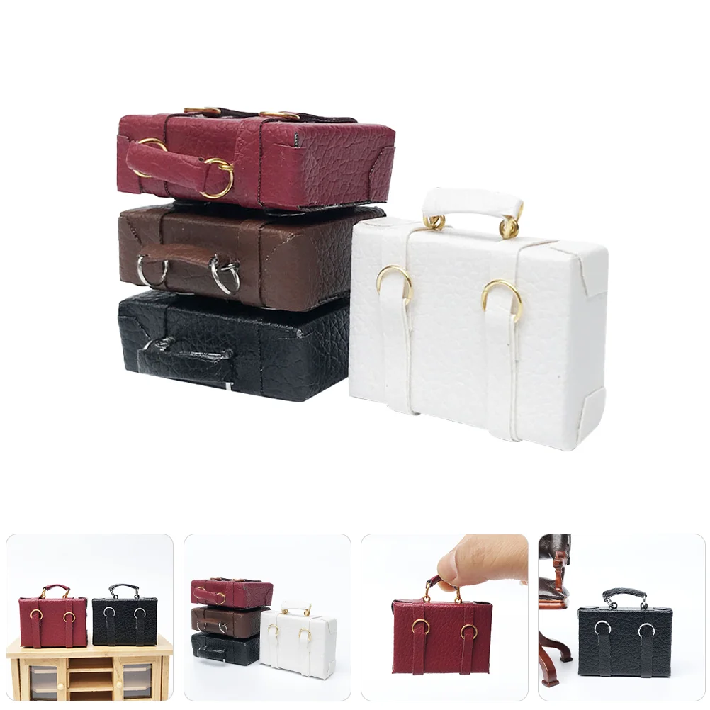 

4 Pcs House Suitcase Baby Dolls 1:12 Miniature Wooden Room Decor Accessory