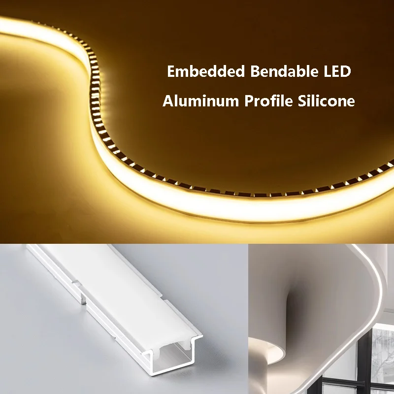 Embedded Bendable LED Aluminum Profile Silicone Diffuse Channel Flexible Curved Ceiling Wall Decor Frameless Hard Strip Light