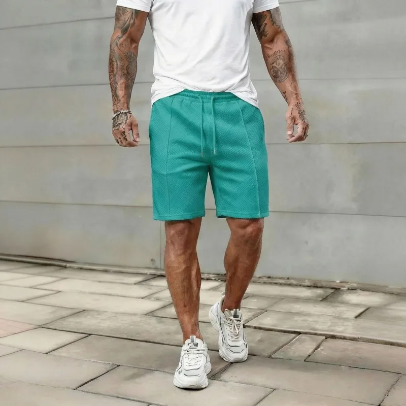 

Men's Textured Elastic Waist Drawstring Shorts Casual Stretchy Summer Board Shorts with Pockets