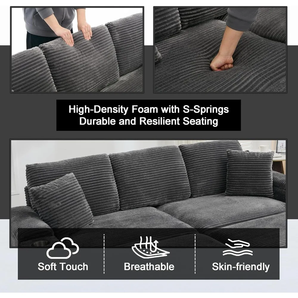 Модульный секционный диван Cloud с двумя пуфиками, удобная вельветовая обивка, раскладной диван с подстаканниками, USB Po