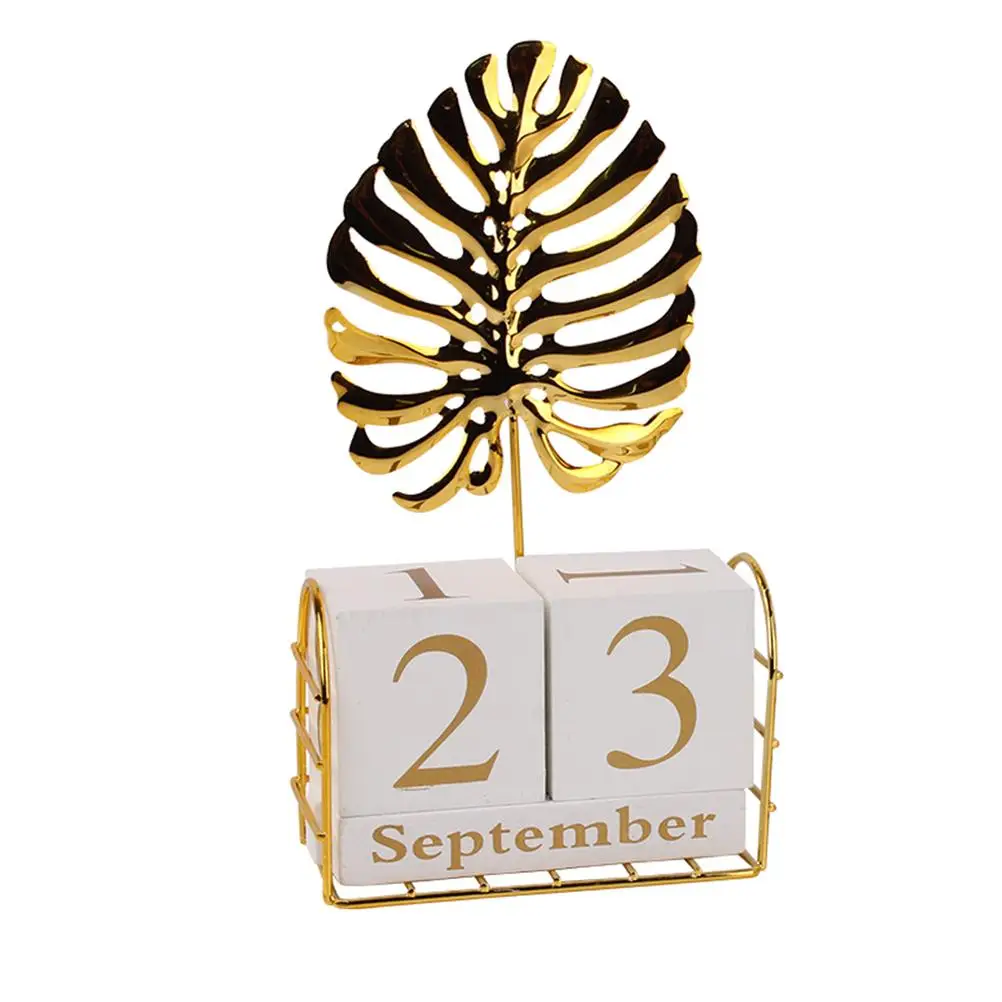 Solid Wood Digital Perpetual Calendar Desk Decor Golden Date Blocks Nordic Style Office Ornament Wooden Calendar Blocks Home