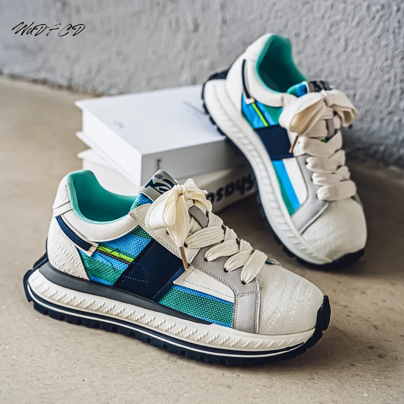 

Мужские кроссовки на массивном каблуке, дизайнерская спортивная обувь на мягкой подошве в стиле ретро, модная повседневная обувь из кожаной ткани, дышащая обувь на увеличенной платформе