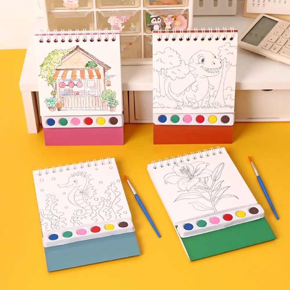 Mini House Coloring Book 20 Pages DIY Watercolor Painting Set 6 Colors Arts Crafts Painting Sketch Book Toddler