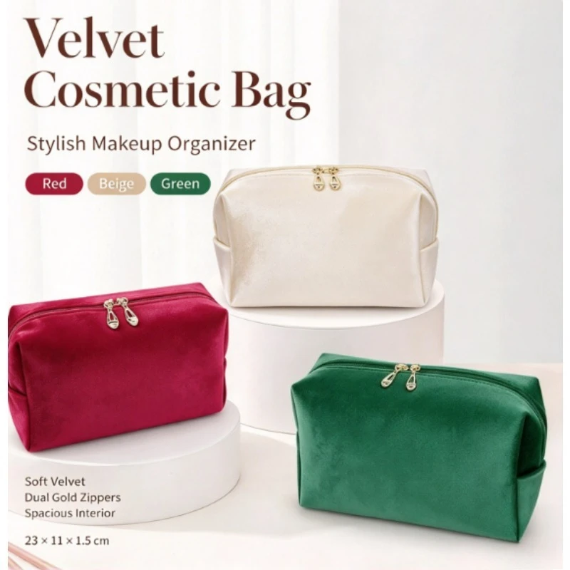 Velvet Makeup Bag Women Plush Cosmetic Pouch Portable Travel Toiletry Organizer Soft Storage Handbag for Girls Gift Daily Use