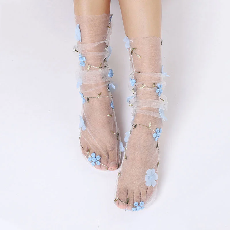 Sexy Flower Lace Socks Women Girls Transparent Socks Harajuku Breathable Ultra-Thin Mesh Tulle Socks Female Meias Hosiery Sox