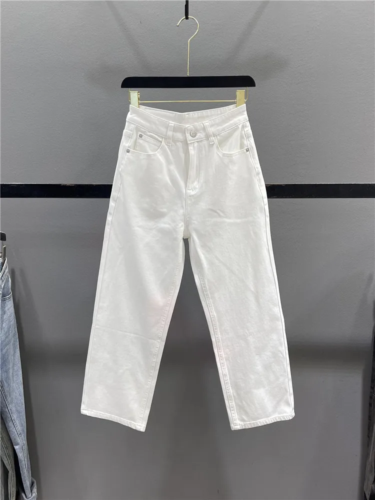 

White Casual Straight Leg Jeans Women's Summer 2026 New Versatile Slimming Small Size Nine Point Wide Leg Pants