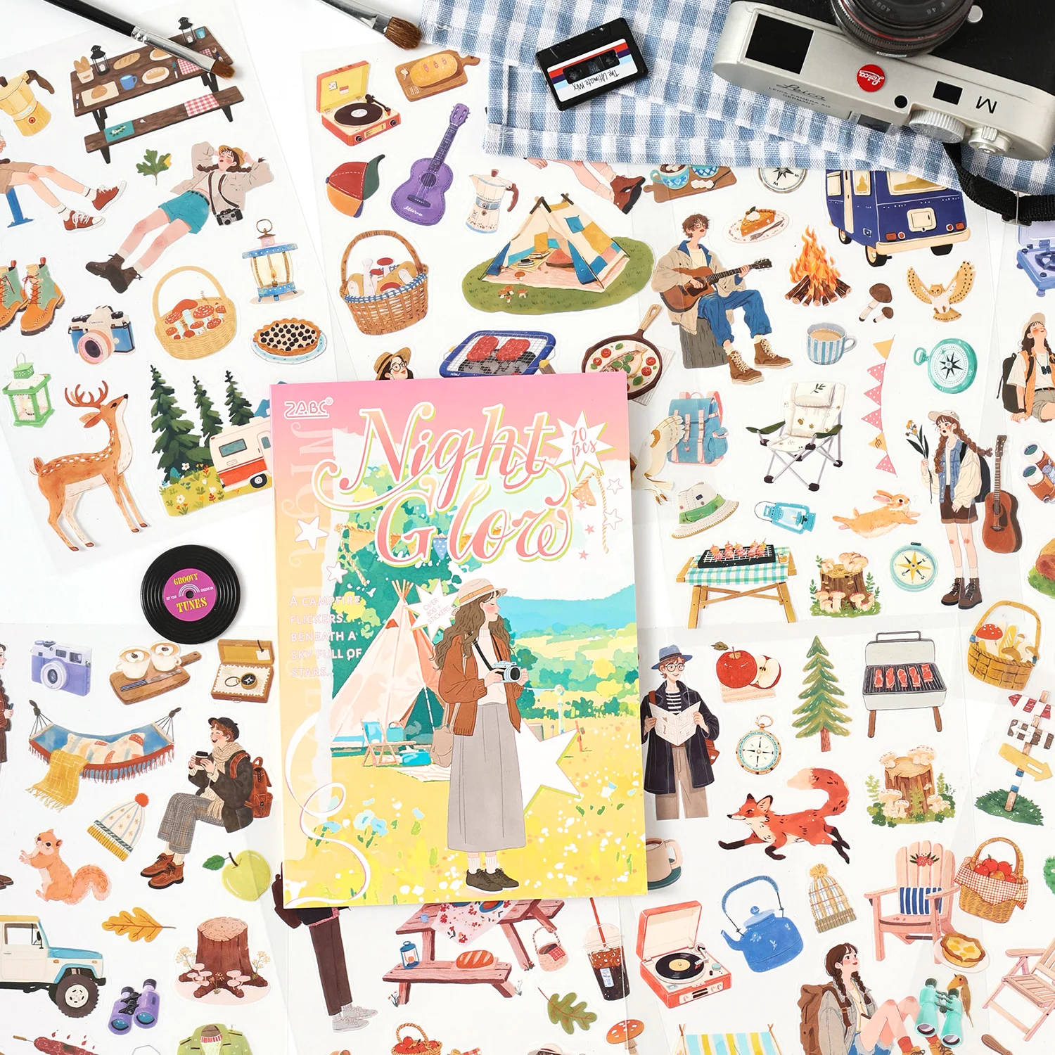 

JIAMEI 20sheets Day Night Circular Series Kawaii Leisure Life Decoration PET Die Cutting Stickers Book DIY Scrapbooking Stickers