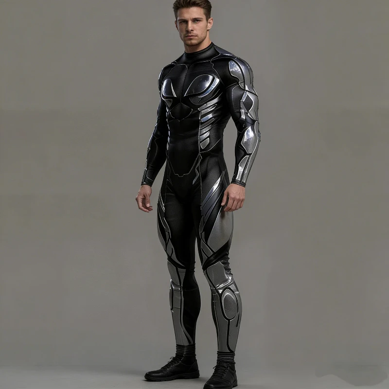 

Men Mechanical Futuristic Mechanical Armor Jumpsuit Cool Warrior Cosplay Bodysuit Costume Halloween Party Performance Zentai