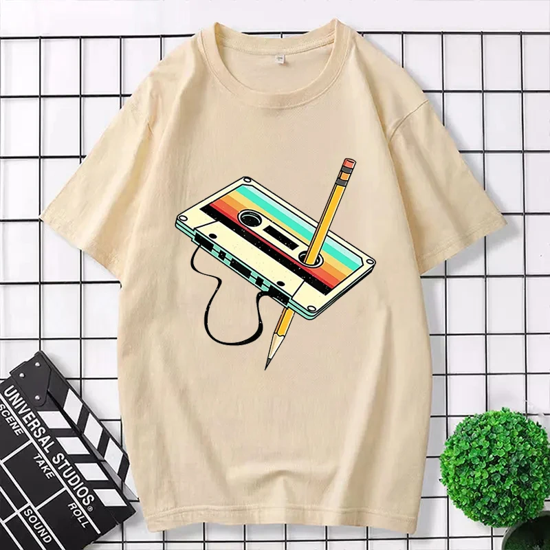 80s Cassette Tape Pencil 1980s Retro Print Throwback Music T-Shirt Men Women Clothing Vintage O-neck  Cotton T Shirt Camisetas