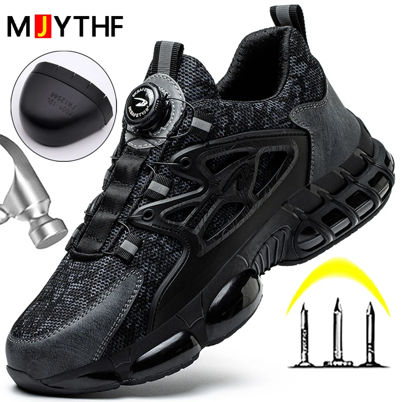 New Rotating Button Work Sneakers Safety Shoes Men Steel Toe Shoes Work Protective Men Boots Indestructible Shoes Puncture-Proof