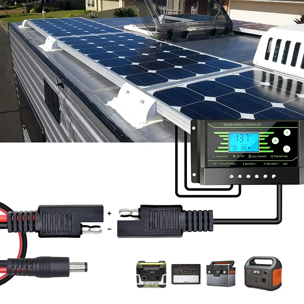 60cm/2Ft 14AWG SAE Plug to DC 5.5x2.1mm Male Converter Adapter Cable for Cars Motorcycles RV Solar Panels Portable Battery etc.