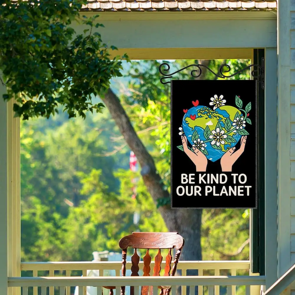 Be Kind To Our Planet Garden Flags, 12x18 in Double Sided Farmhouse Outdoor Lawn Decor Yard Flag Gifts, Floral Earth Banner, yyi