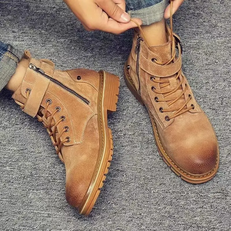 The Matching Shoes New Martin Boots Men's British Leather Medium High Top Brown Short Boots Autumn and Winter Snow Boots Fashion