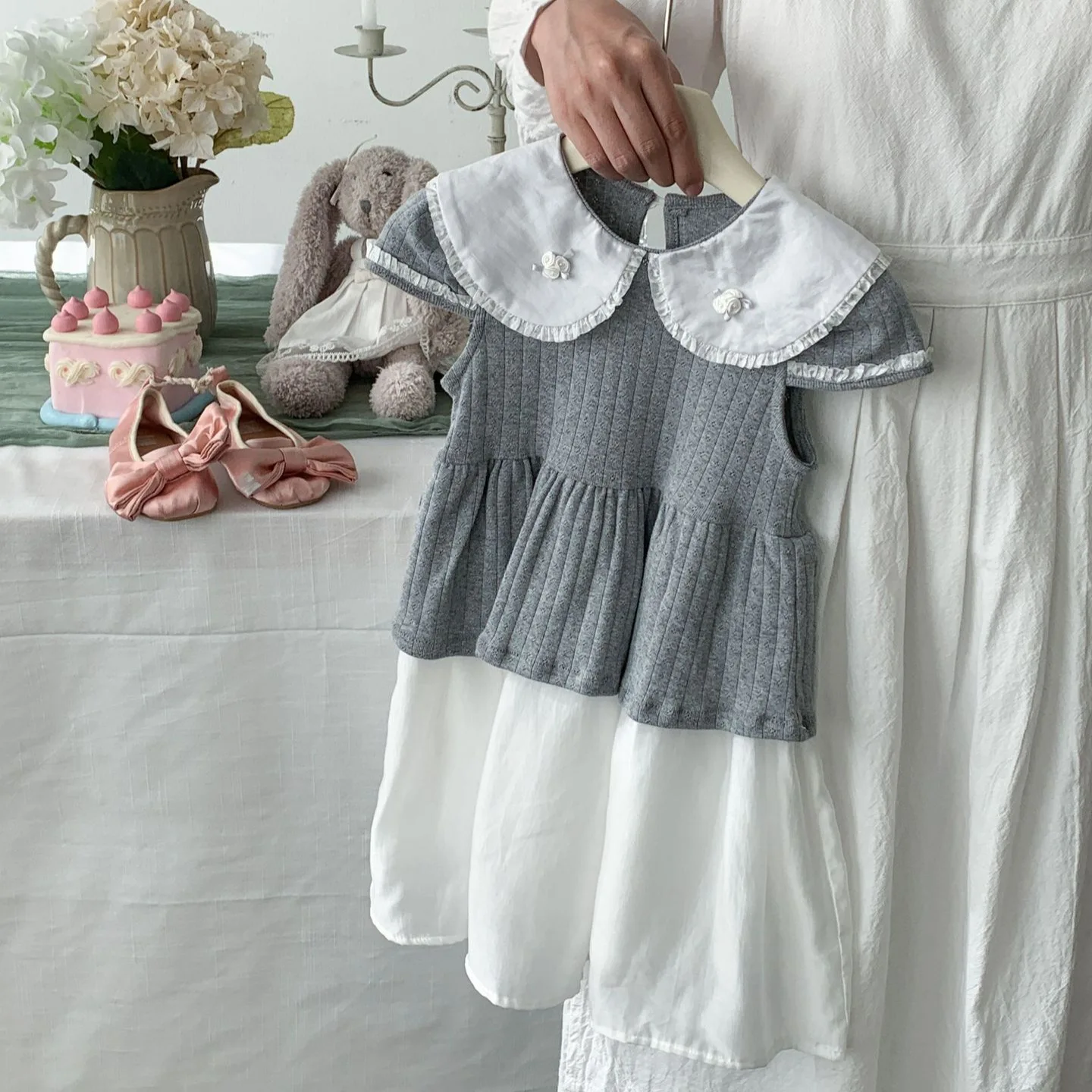 

Girls Skirt 2025 Summer New Childrens Clothing Korean Wind Girl Baby Sweet Lapel Match Color Princess Skirt Casual Simple