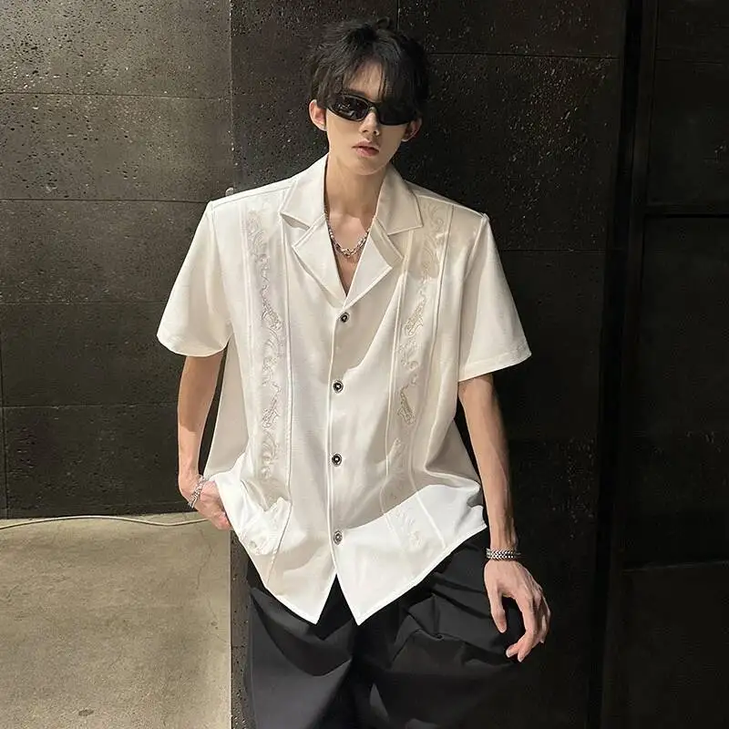 LUZHEN 2026 Summer Stylish Elegant Style Embroidery Pattern Shoulder Pad Short Sleeve Shirts Men's Original Loose Tops JY7771