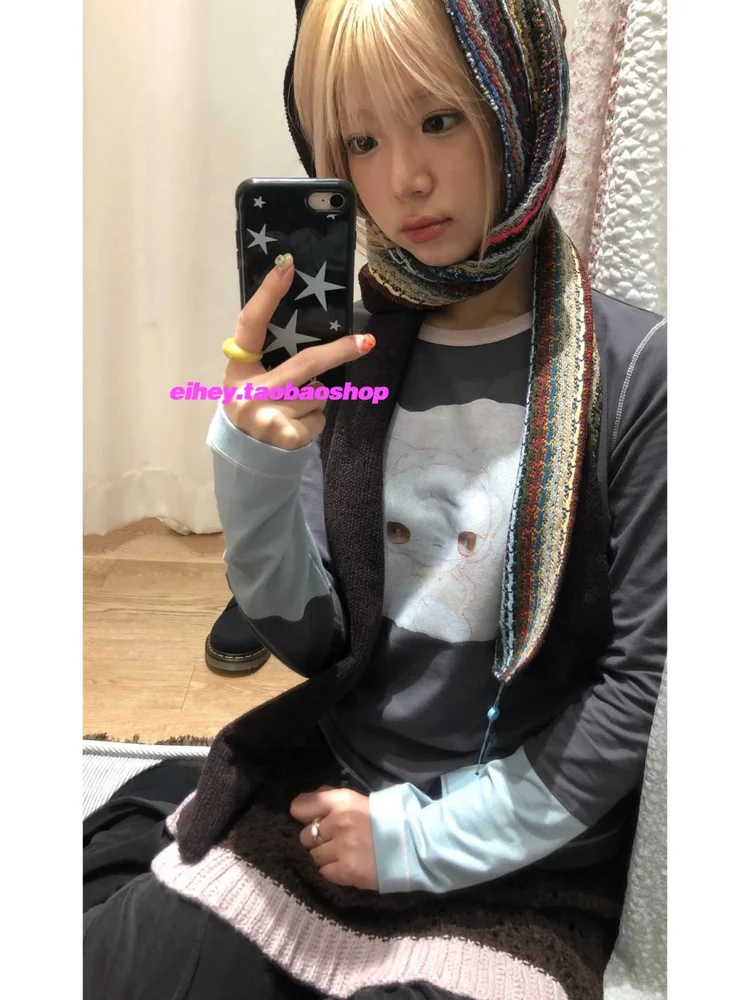 Autumn Cartoon Printed Age Reduction All Match Round-neck Long-sleeved T-shirt All Match Slim Fit Graphic T Shirts Women Y2k Top