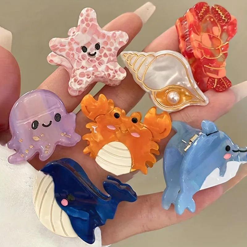 

1pc Mini Hair Claw Clips Cute Ocean Animals Design Crab Whale Sea Shell Starfish Cute Sweet Hair Accessories For Women