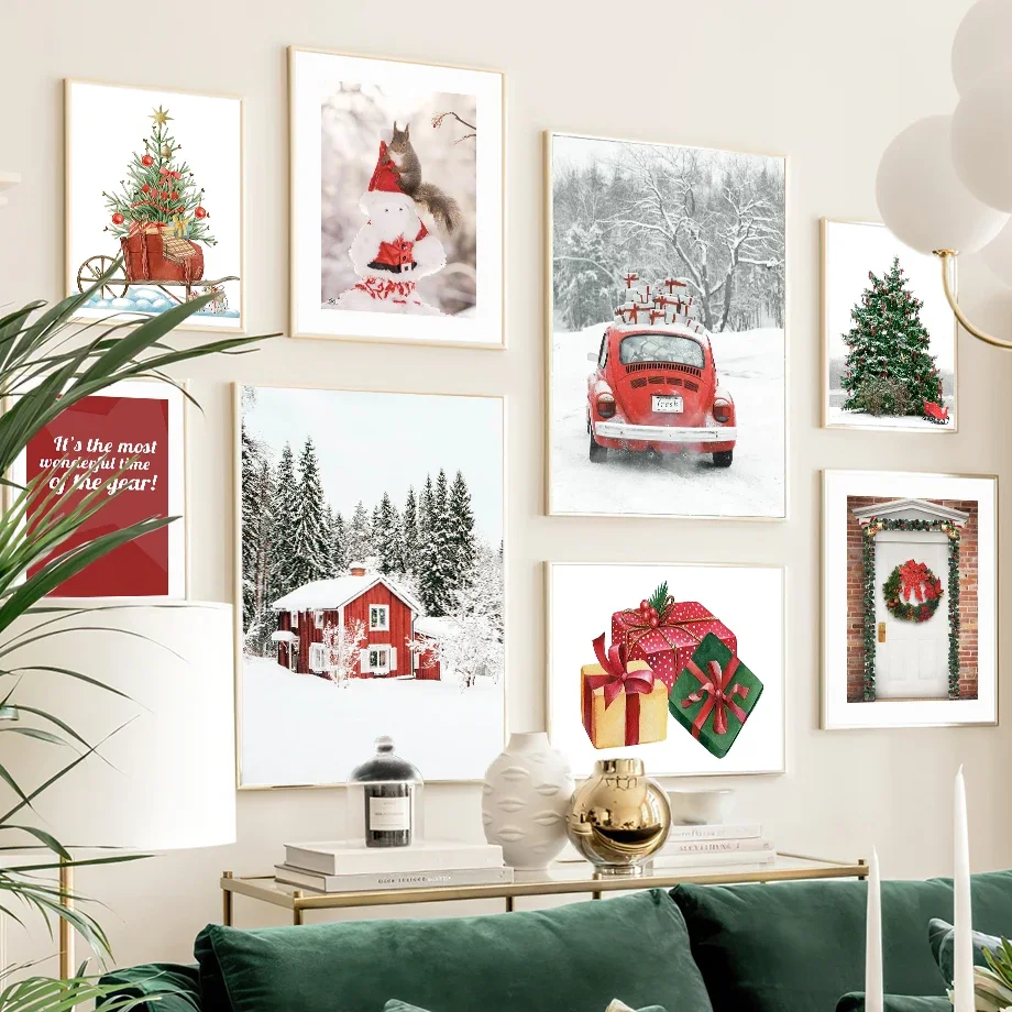 

Christmas Tree Santa Elk Car Squirrel Home Gift Wall Art Canvas Painting Posters And Prints Wall Pictures For Living Room Decor