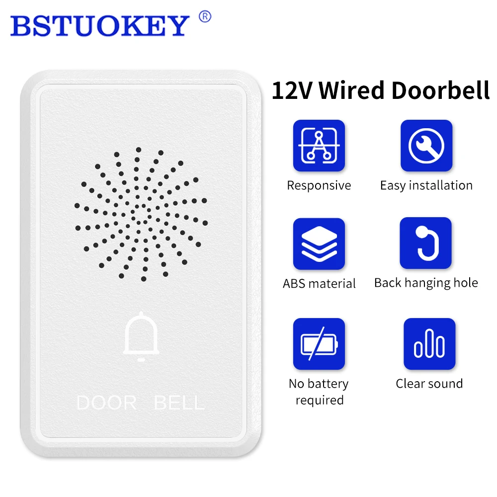 DC12V Wired Door Bell Ringtone Chime For Door Access Control System Hotel / Apartment / House Bell with 4 wires, no need battery