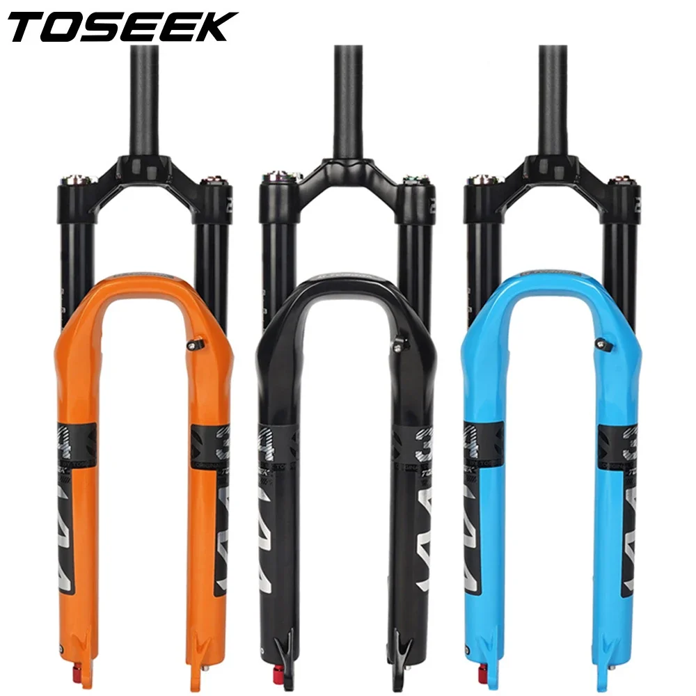 TOSEEK MTB Bicycle Air Fork  26/27.5/29 Inch,Mountain Bike Black Aluminum Alloy Front Fork,120mm Suspension,Quick Release Axle