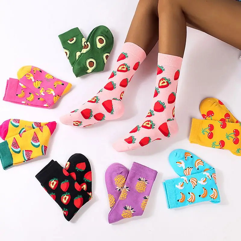 

Fashion Happy Women's socks Autumn Winter cartoon Colorful Fruit Strawberry Avocado Funny Trend Stocking Cheap Socks Couple Gift