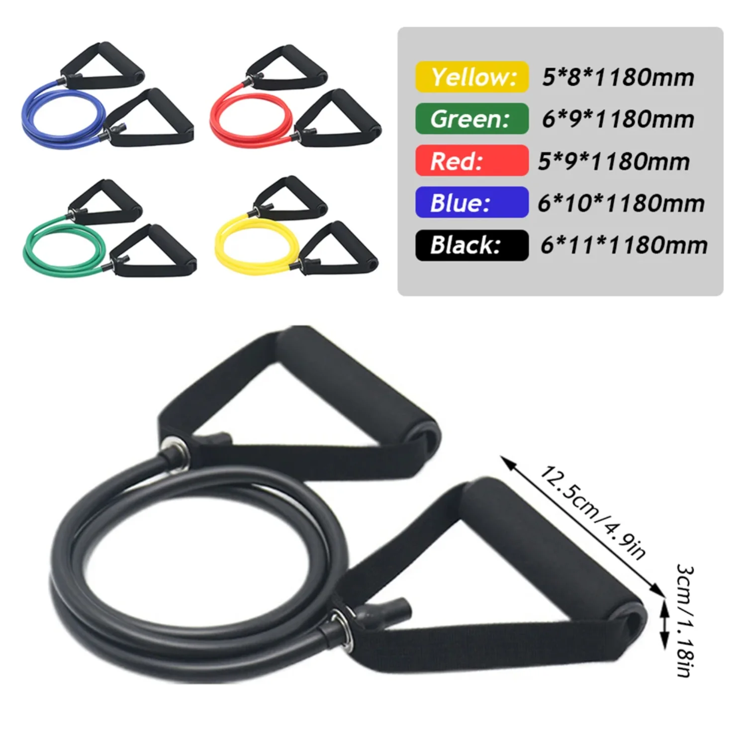

5 Levels Resistance Hot Yoga Pull Rope Bands Handles Elastic Sports Bodybuild Gym Workouts Muscle Training Rubber Tube Band