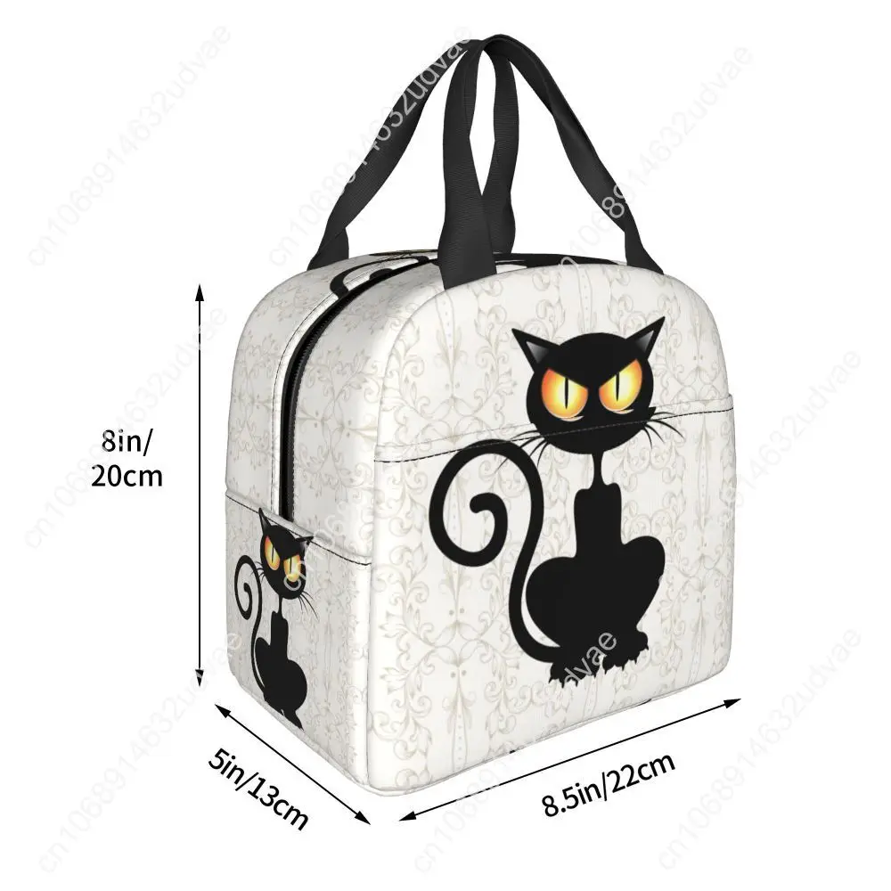 Fun Black Cat Falling Down Insulated Lunch Box for Women Portable Warm Cooler Thermal Lunch Bag School Food Picnic Tote Bags