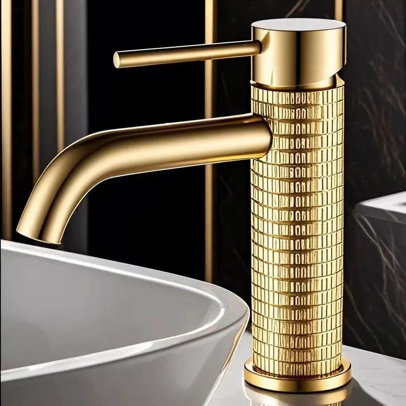 

Bathroom Washbasin Faucets Art Carved Sink Mixer Tap Cold and Hot Water Faucet Splash Proof for Hotel or Household