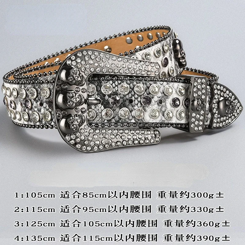 Trendy Donkere Schedel Strass Ingelegde Riem Unisex Geavanceerde Diamant Punk Pin Gesp Kleding Accessoires Luxe Designer Bb Riem
