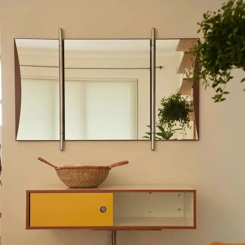Wall-mounted foldable makeup mirror, bedroom bathroom mirror, bathroom wall-mounted triple-fold hidden feng shui mirror