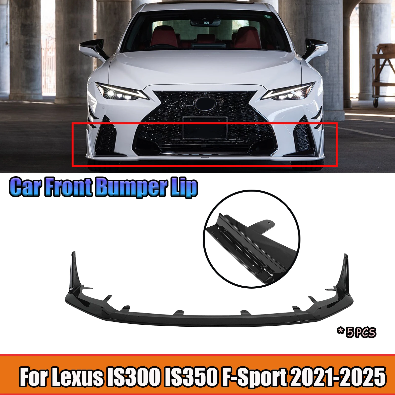 

Для Lexus IS300 IS350 F-Sport 2021-2025 Комплект автомобильного переднего бампера, спойлер, диффузор, комплекты кузова, автоаксессуары, глянцевый черный
