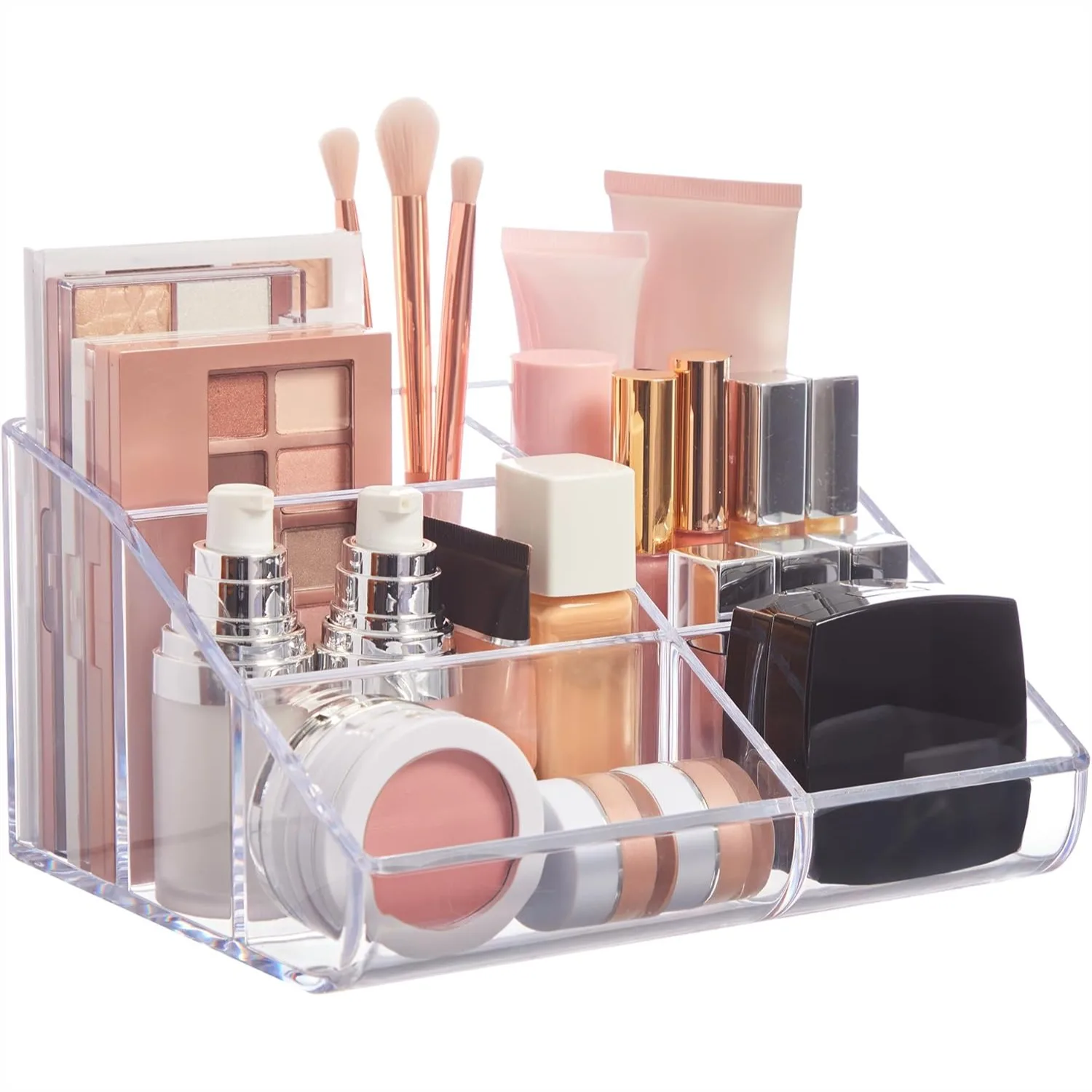 

Clear Plastic Makeup Organizer with 6 Compartments for Brushes and Palettes