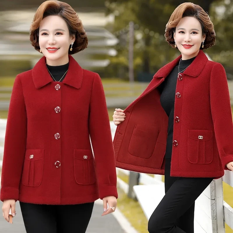 Autumn Winter New Imitation Mink Fleece Fur Jacket Women Casual 5XL Large Size Short Woolen Coat Thicken Cardigan Wool Overcoat