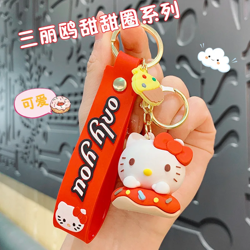 

Sanrio Hello Kitty Melody Cartoon Donut Series Keychain Accessories Schoolbag Pendant Children Hanging Ornaments Toys Girl Gift