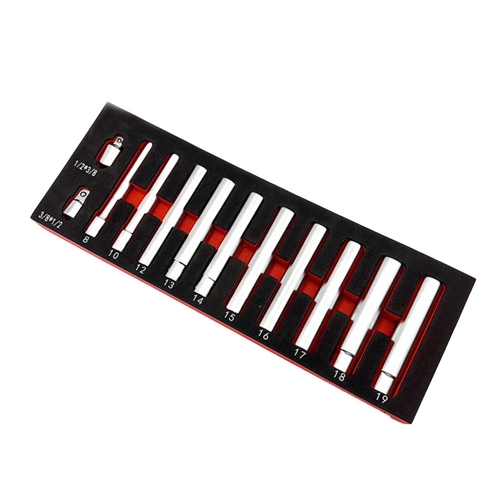 120mm Deep Socket Set 12-Piece Metric Hex and Dodecagonal Sockets with Dual Drive Adapters for Mechanical Maintenance Tasks
